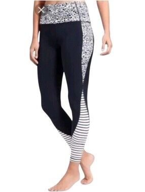 Athleta Navy & White 7/8 Mixed Print Leggings - Striped/Solid/Animal Womens S